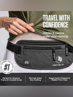 Venture 4th RFID Travel Money Belt Hidden Waist Fanny Pack - NWOT